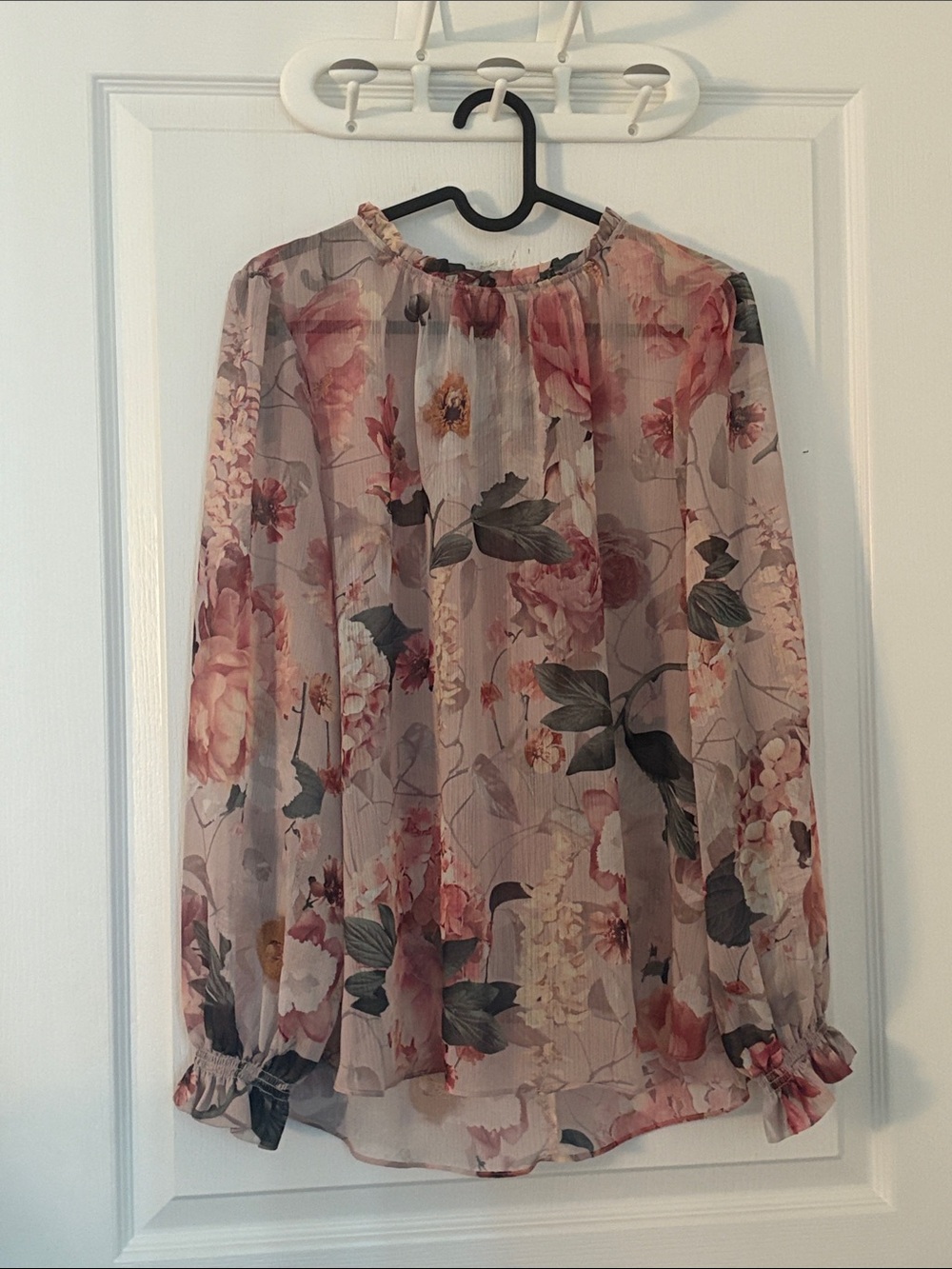 H&M Pink Floral Sheer Long-Sleeve Blouse